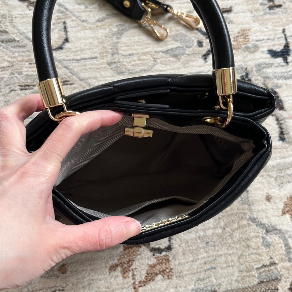 Black Quilted Handbag with Gold Accents - Picture 4 of 8